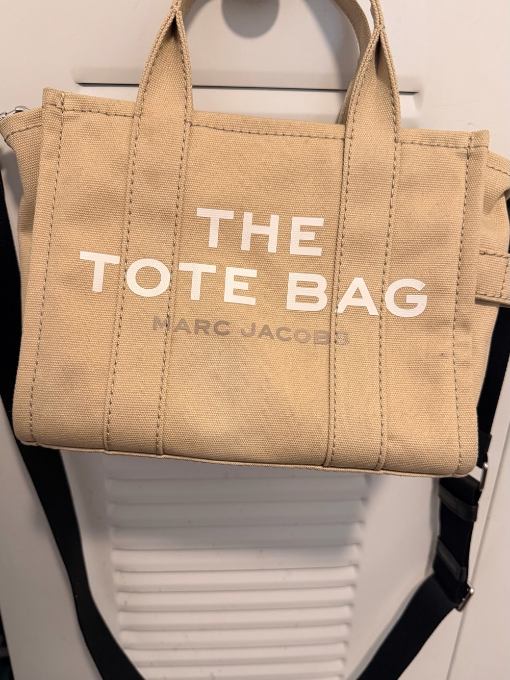 Marc Jacobs Beige Canvas 'The Tote Bag' Crossbody with Black Strap